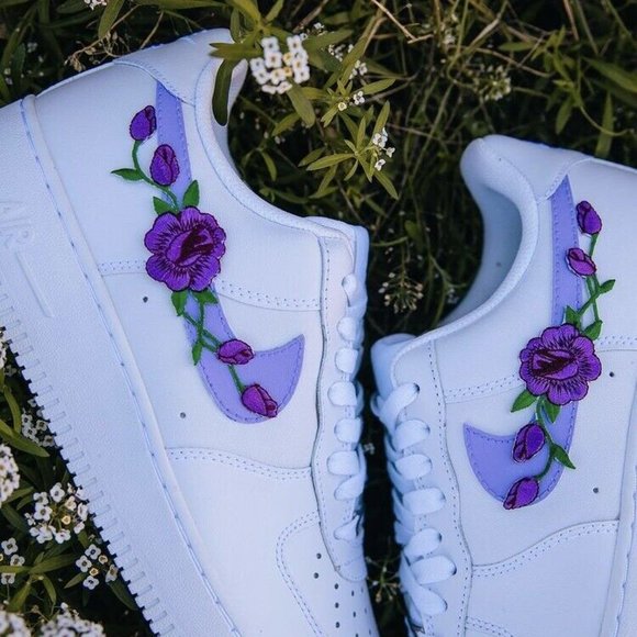 Nike Air Force 1 Custom Low Purple Small Rose Floral White Shoes Mens Women Kids main image 13